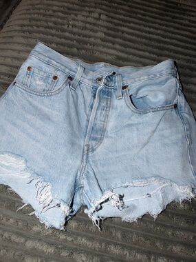 Levi's Light Blue Distressed Denim Cutoff Shorts